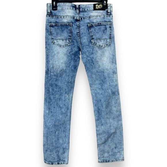 Public Supply Co. NYC Distressed Slim Straight Jeans 16 Big Boy Blue Acid Wash - Picture 2 of 12